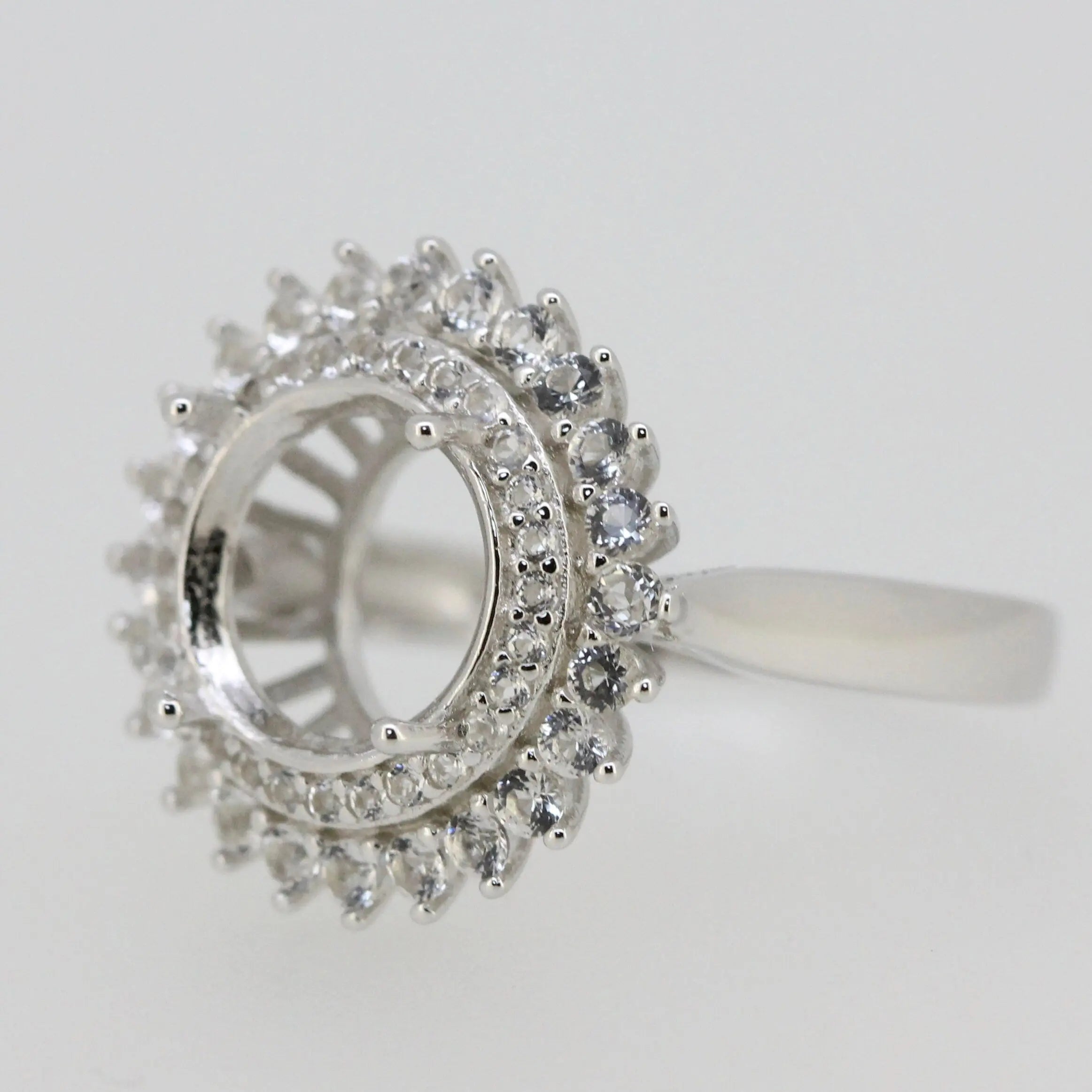 14K Gold Semi Mount Ring Setting Round RD 10x10mm Double Halo Diamond Accent DHJ