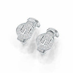 Sterling Silver Earrings Belt Buckle Theme with White Topaz or Moissanite