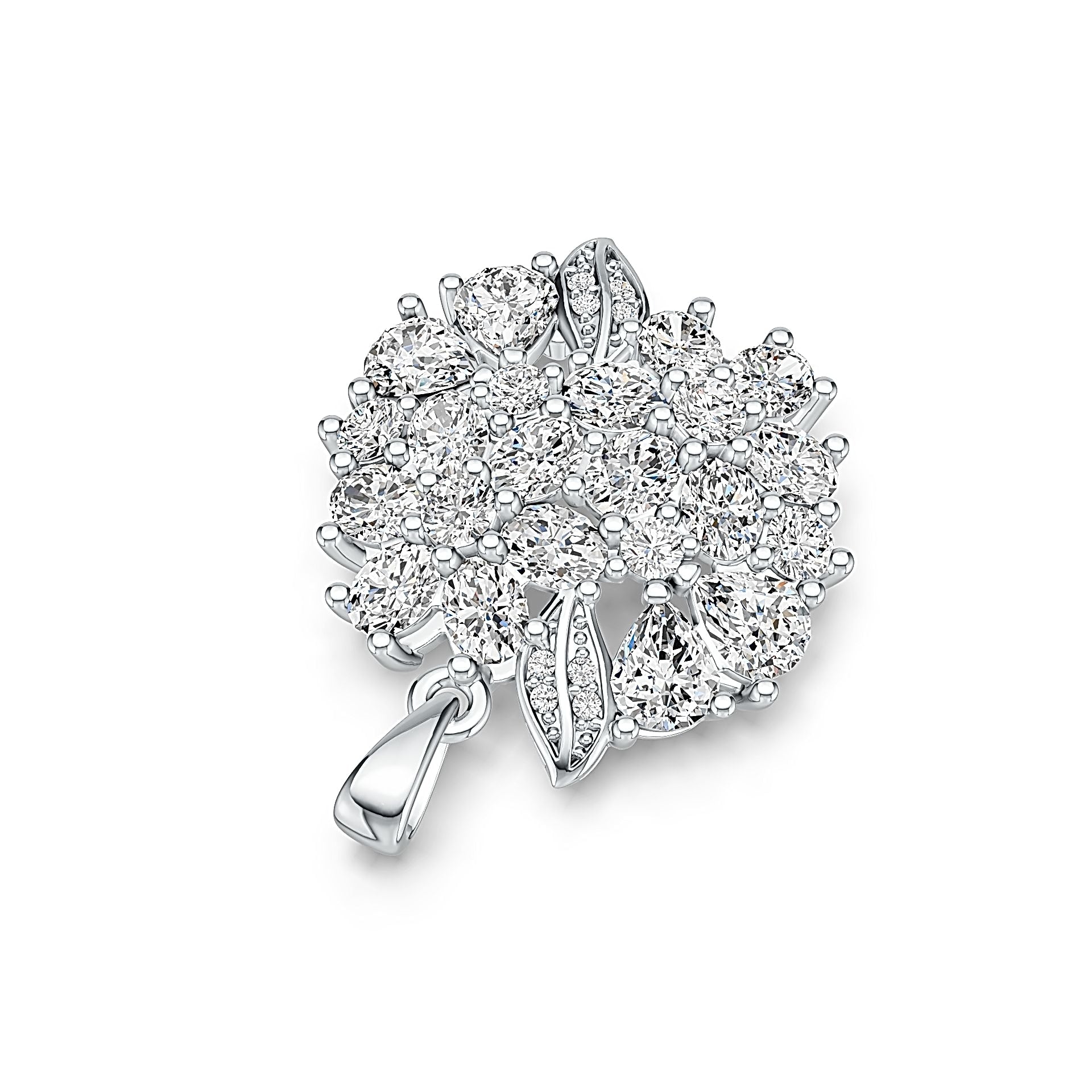 Sterling Silver Pendant Floral Theme with White Topaz or Moissanite DHJ