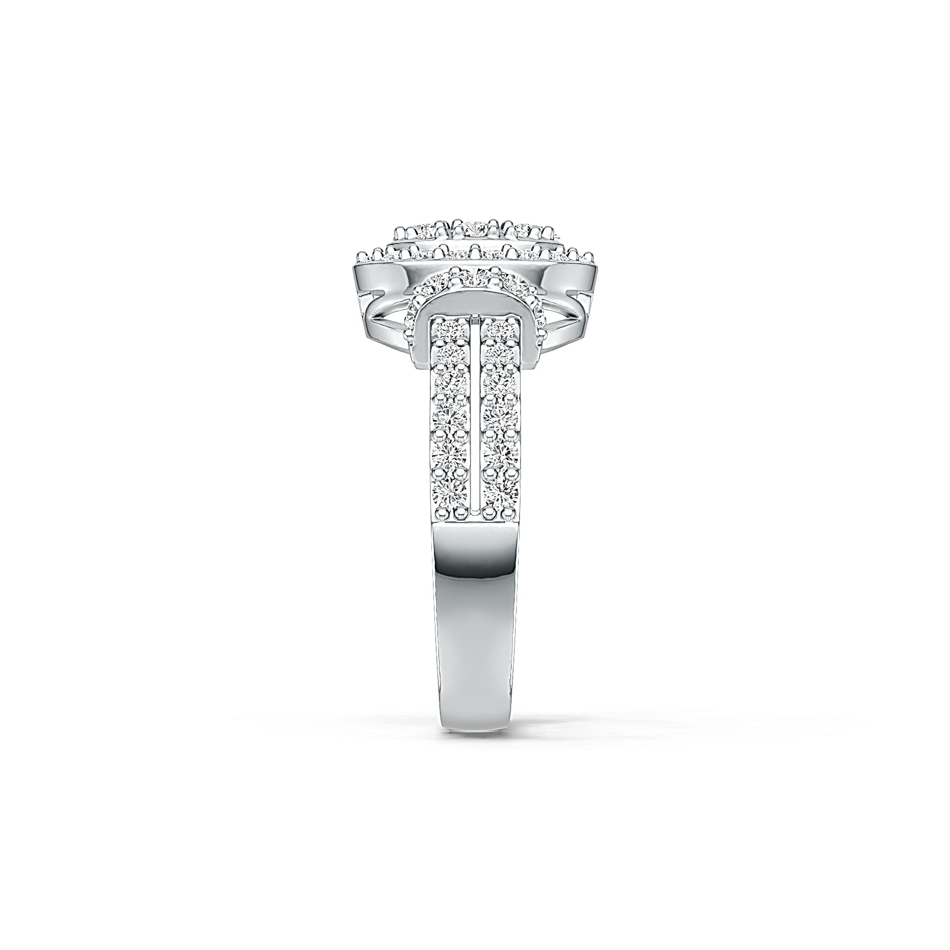 18K Gold Halo Ring Split Shank with White Topaz or Moissanite Diamond Accent DHJ