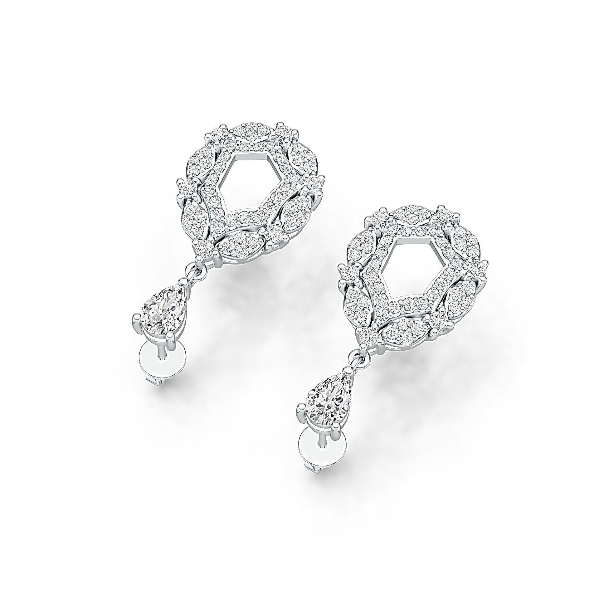 18K Gold Semi Mount Earrings Setting Pear PE 6X4mm Diamond Accent DHJ