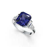 Sterling Silver Semi Mount Ring Setting Emerald OCT 12X10mm BG 6X3mm BG 4X2mm DHJ