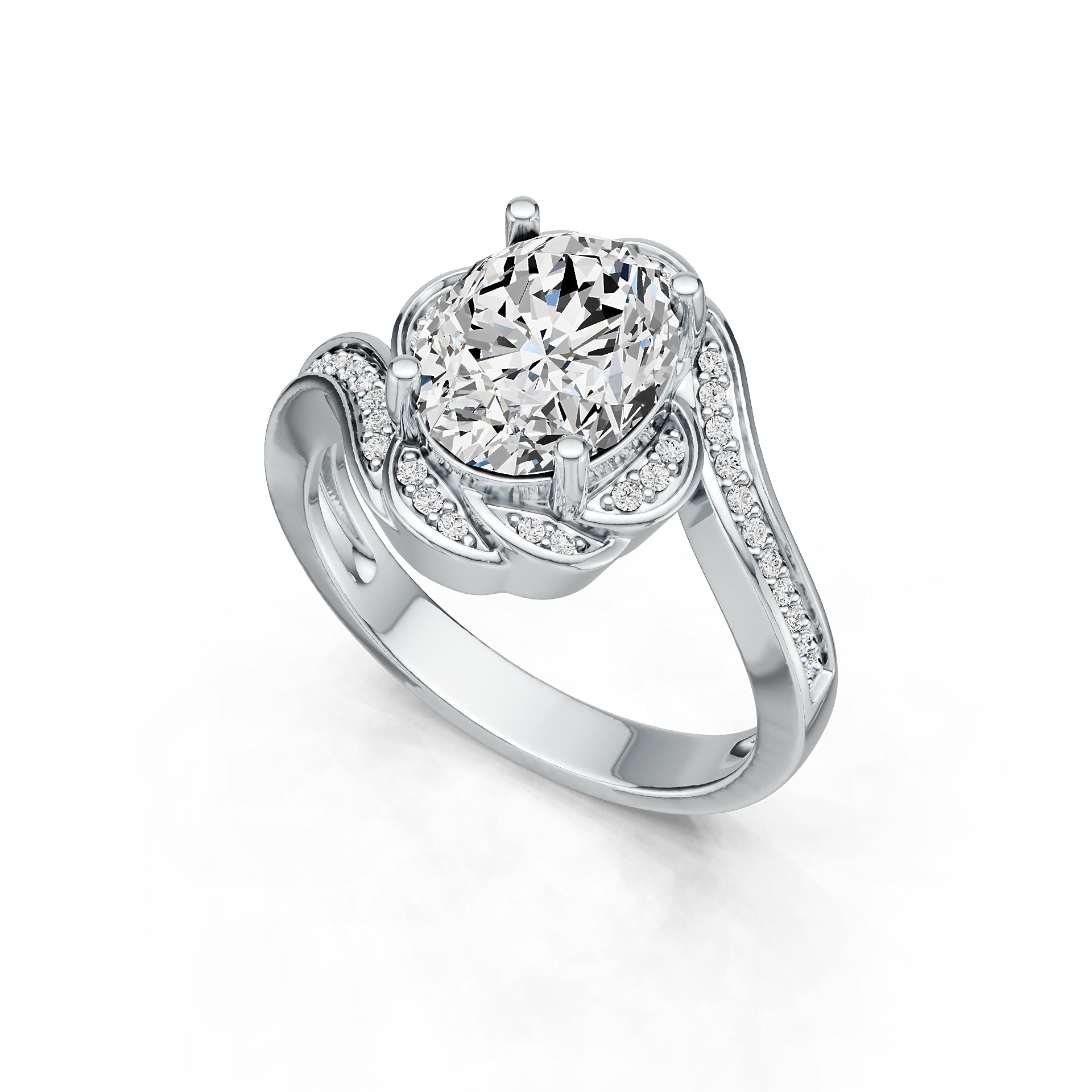 Sterling Silver Semi Mount Ring Setting Oval OV 8X10mm Floral Theme w/ White Topaz DHJ