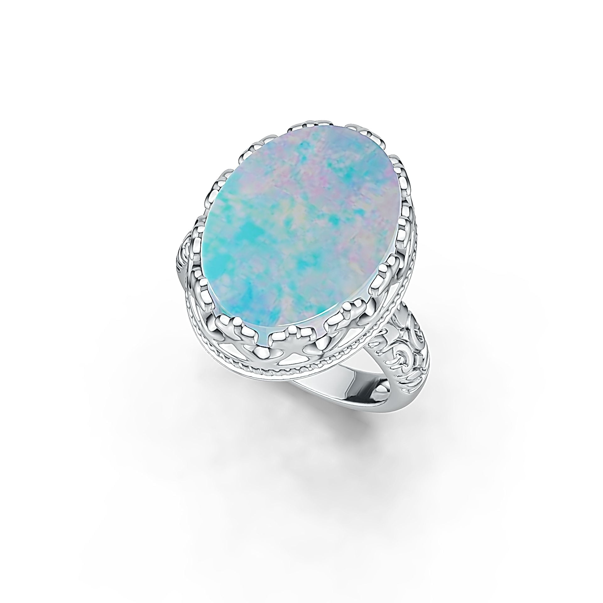 Sterling Silver Semi Mount Ring Setting Oval OV 16X12mm Cabochon Art Deco Style DHJ