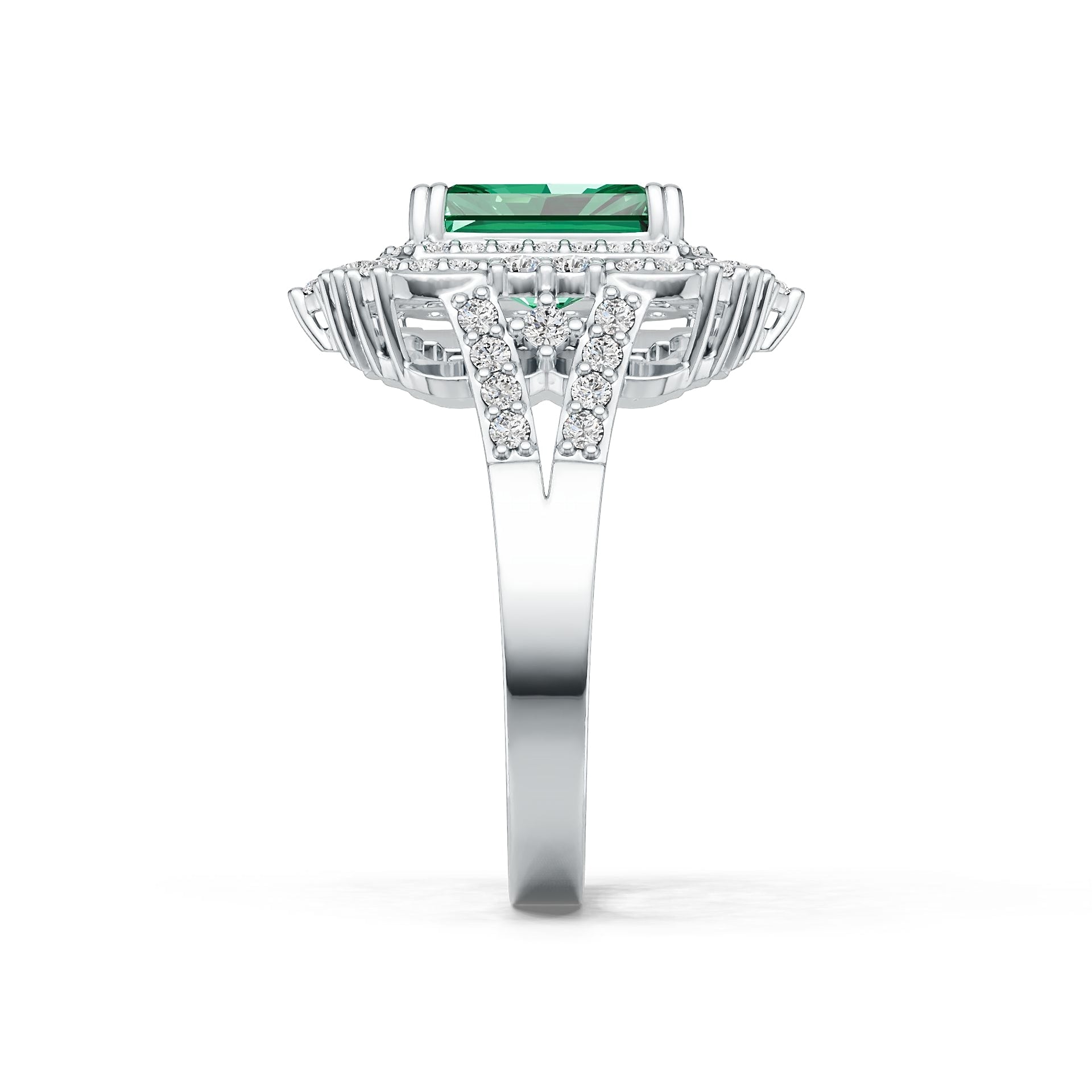10K Gold Semi Mount Ring Setting Emerald OCT 10X8mm Double Halo Moissanite Accent DHJ