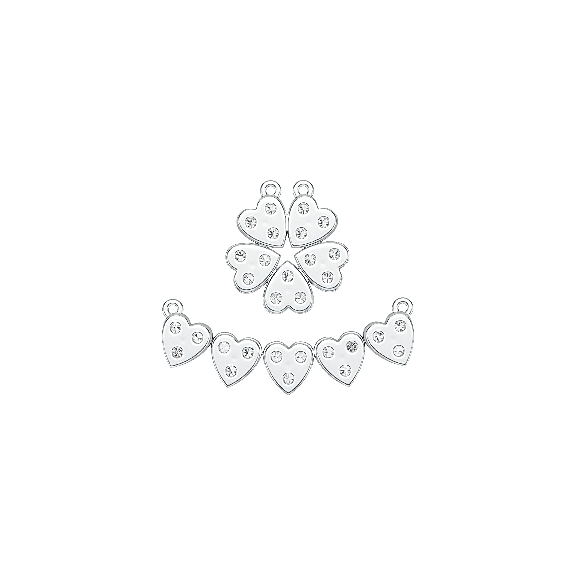14K Gold Pendant Five Hearts Clover Theme with White Topaz or Moissanite Diamond Accent DHJ