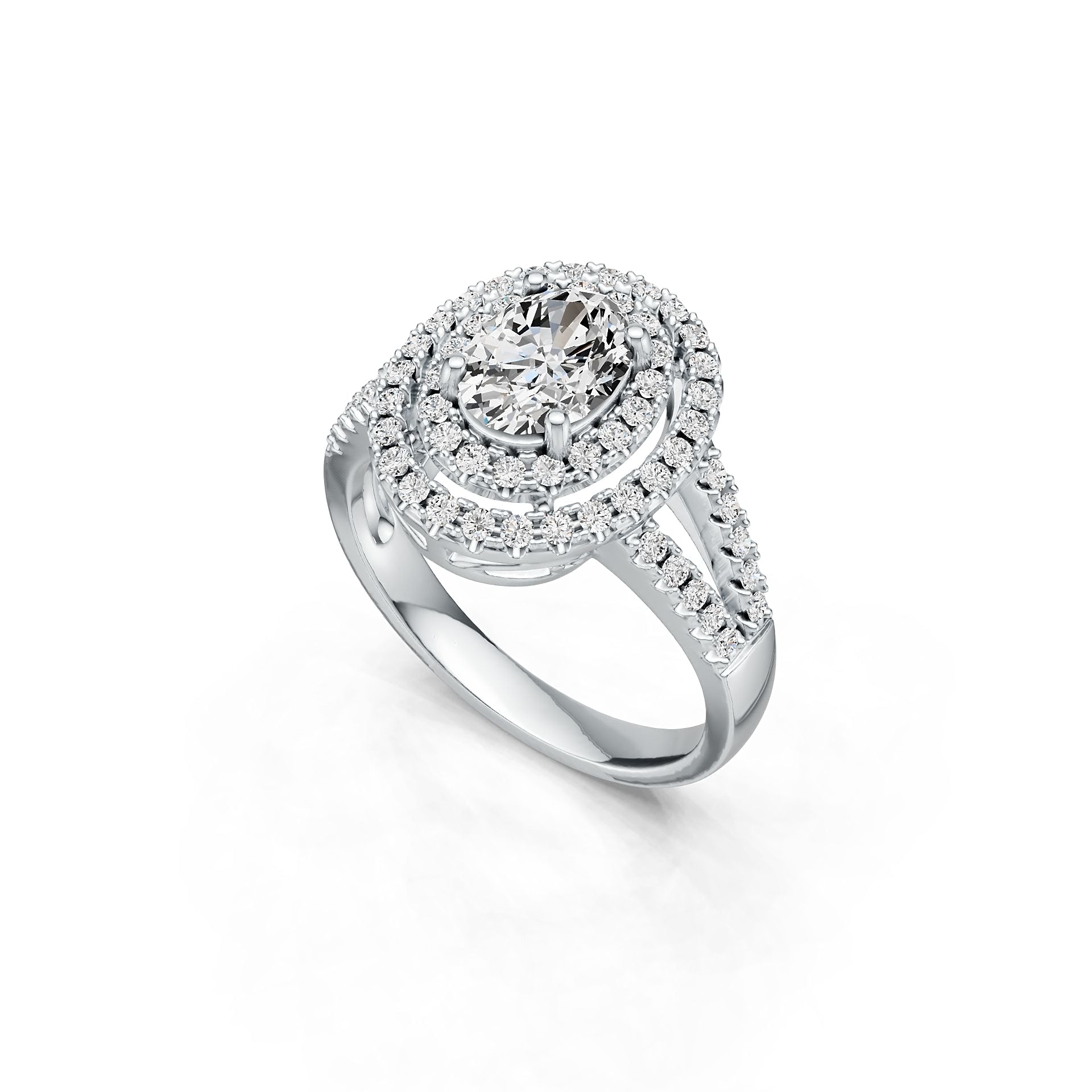 Sterling Silver Semi Mount Ring Setting Oval OV 8X6mm Double Halo Split Shank DHJ