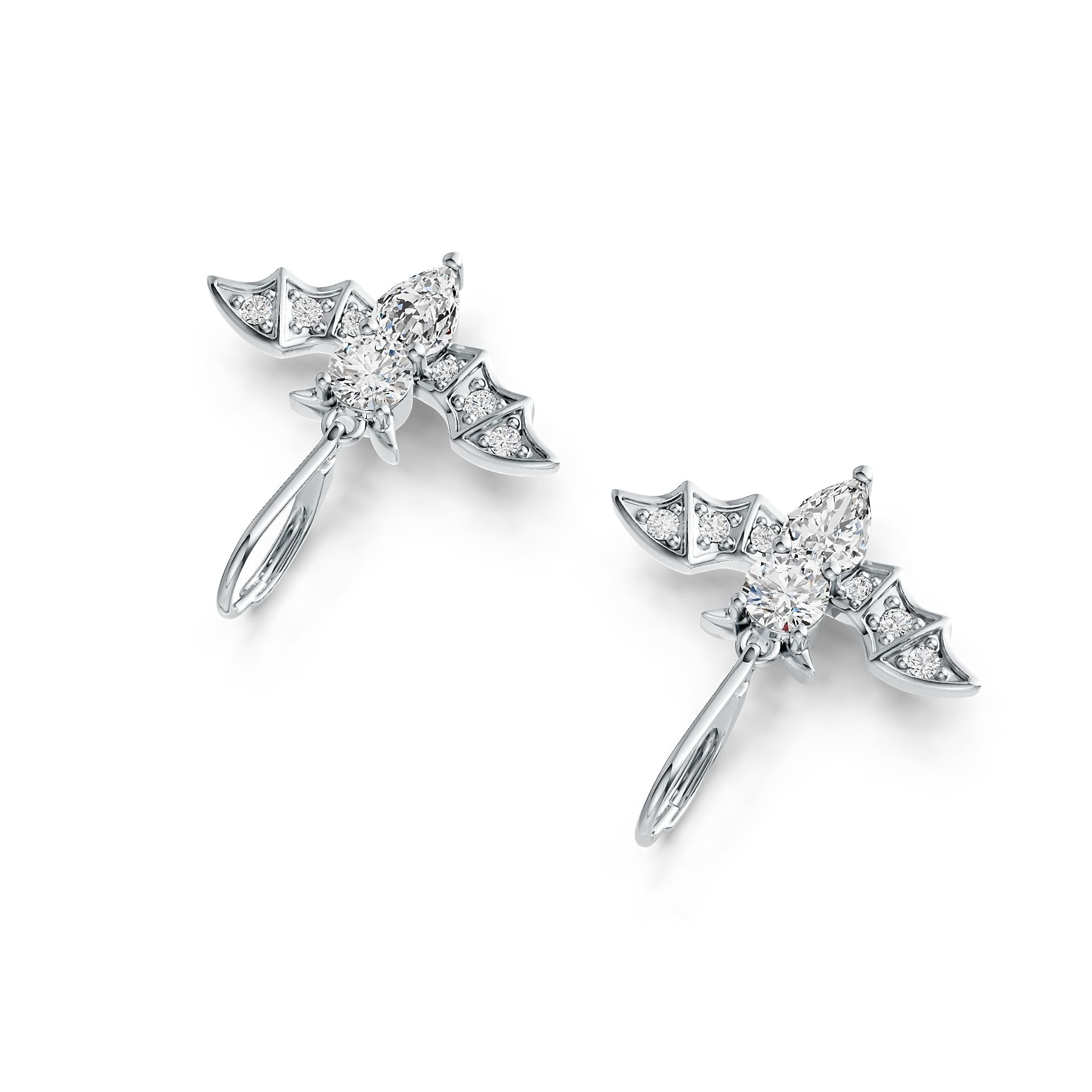 Platinum Semi Mount Earrings Setting Pear PE 7X5mm RD 5X5mm Bat Theme Diamond Accent DHJ