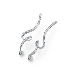 Sterling Silver Earrings with White Topaz or Moissanite Wavy Waterfall Theme DHJ