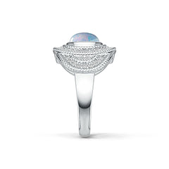 Platinum Semi Mount Ring Setting Round RD 8x8mm Cabochon Diamond Accent DHJ