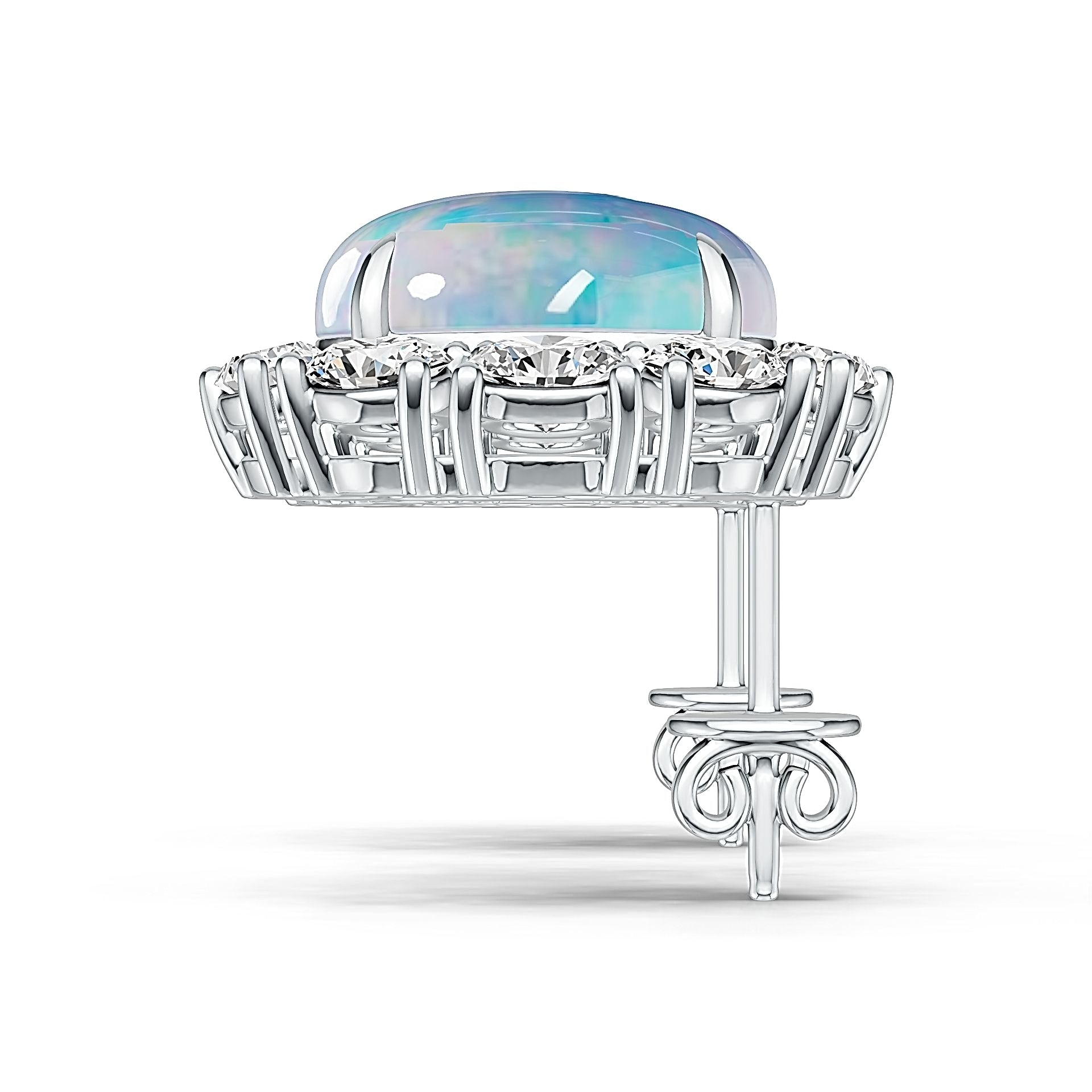 Platinum Semi Mount Earrings Setting Oval OV 12X10mm Cabochon Halo DHJ
