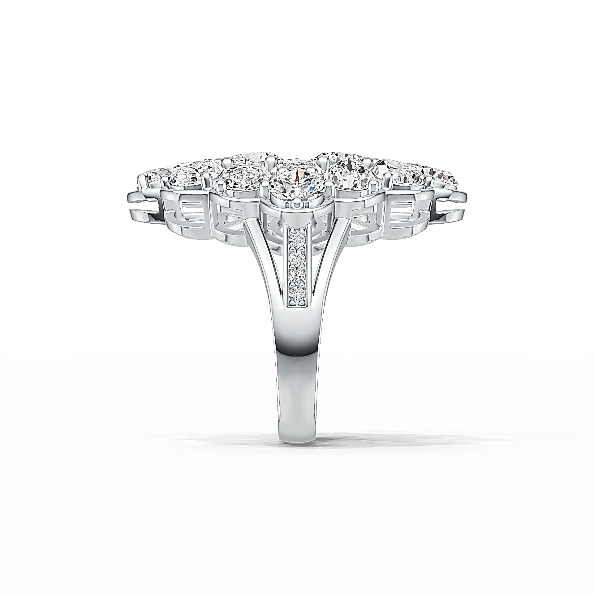 18K Gold Semi Mount Ring Setting Oval OV 7X5mm RD 6X6mm RD 5X5mm Diamond Accent DHJ