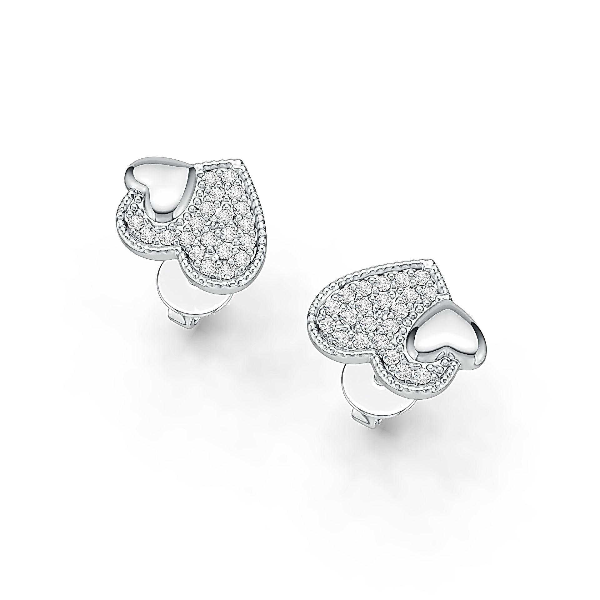 Sterling Silver Earrings Love Heart Theme with White Topaz or Moissanite Syzjewelry