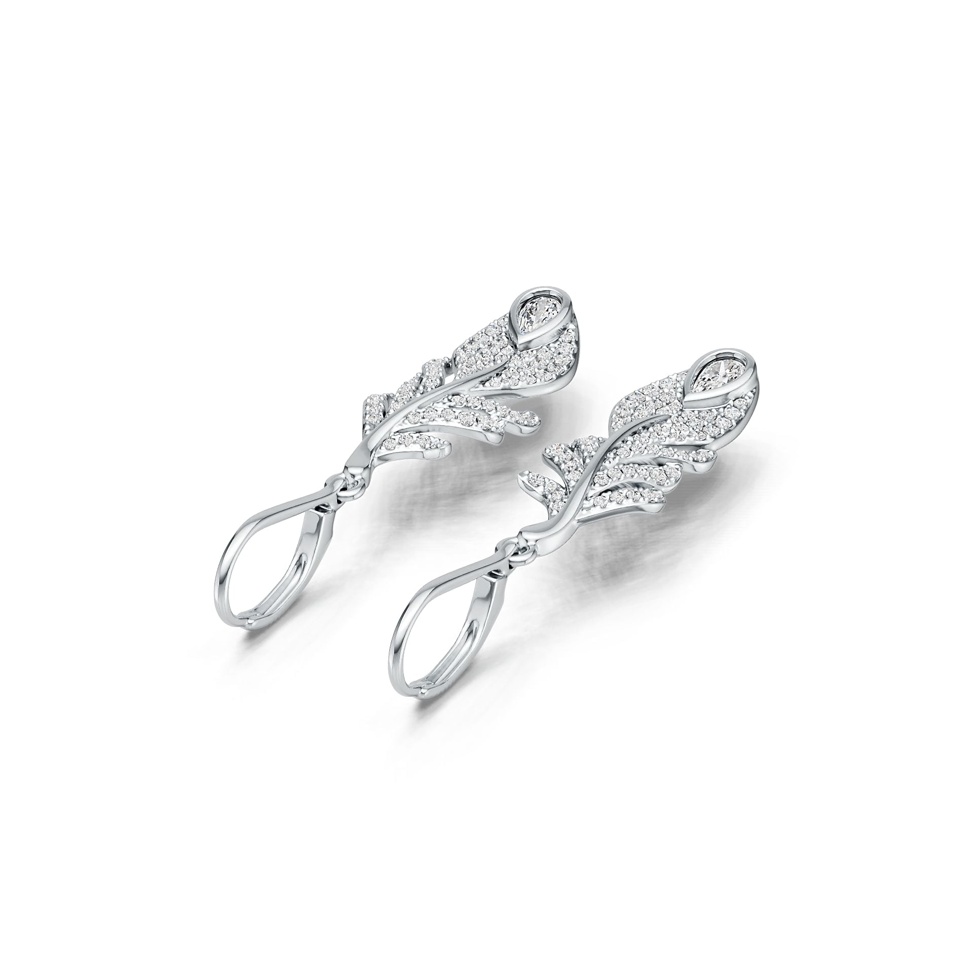 10K Gold Semi Mount Earrings Setting Pear PE 5X3mm Feather Theme Moissanite Accent DHJ