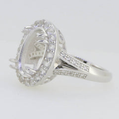 18K Gold Semi Mount Ring Setting Oval OV 13X10mm Halo Split Shank Diamond Accent Syzjewelry