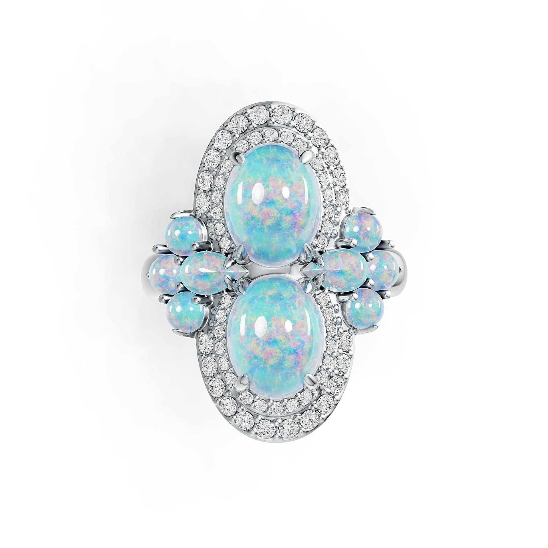 14K Gold Semi Mount Ring Setting Oval OV 9X7mm PE 5X4mm RD 3X3mm Cabochon Diamond Accent DHJ