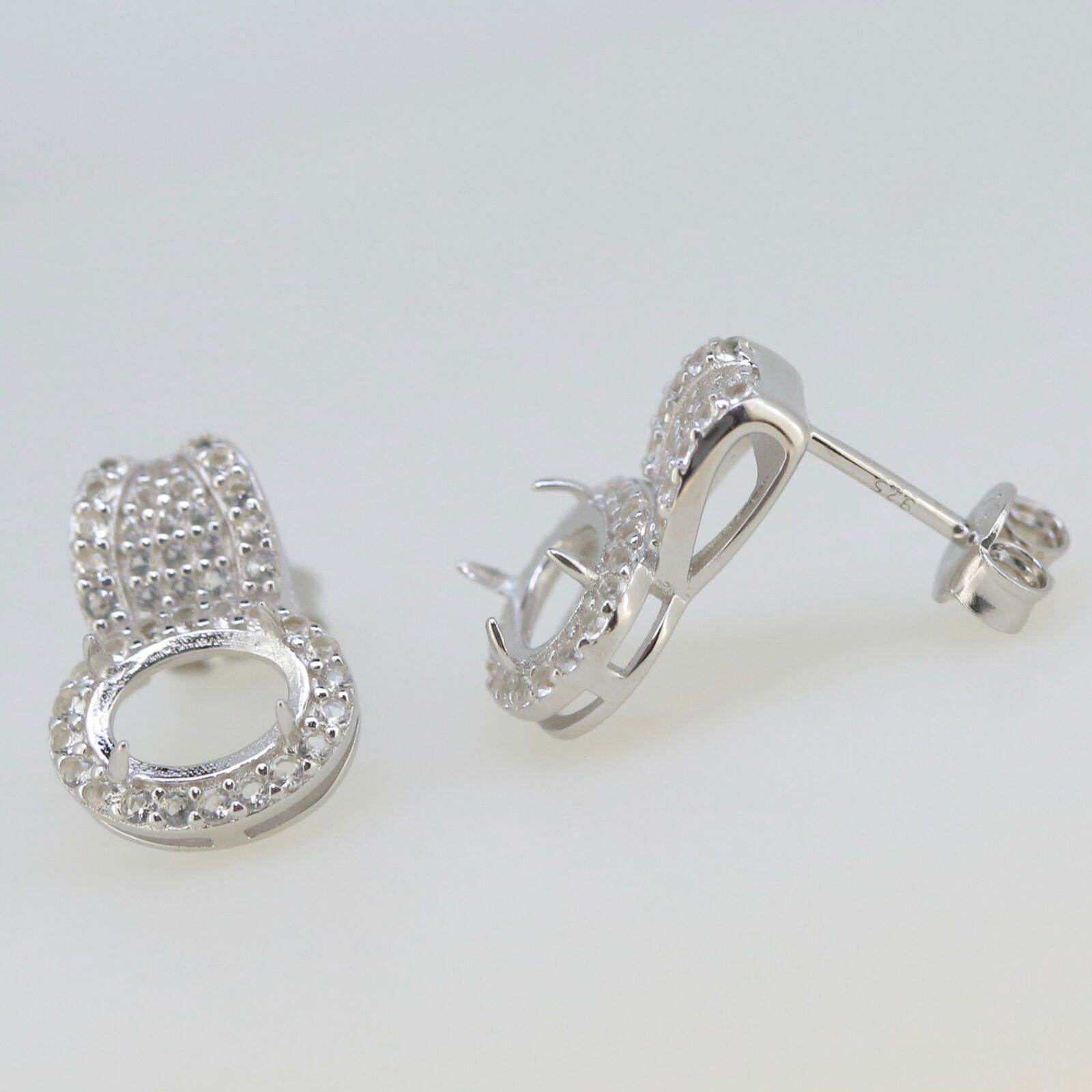 14K Gold Semi Mount Earrings Setting OV 8x6mm White Diamond Accent Syzjewelry