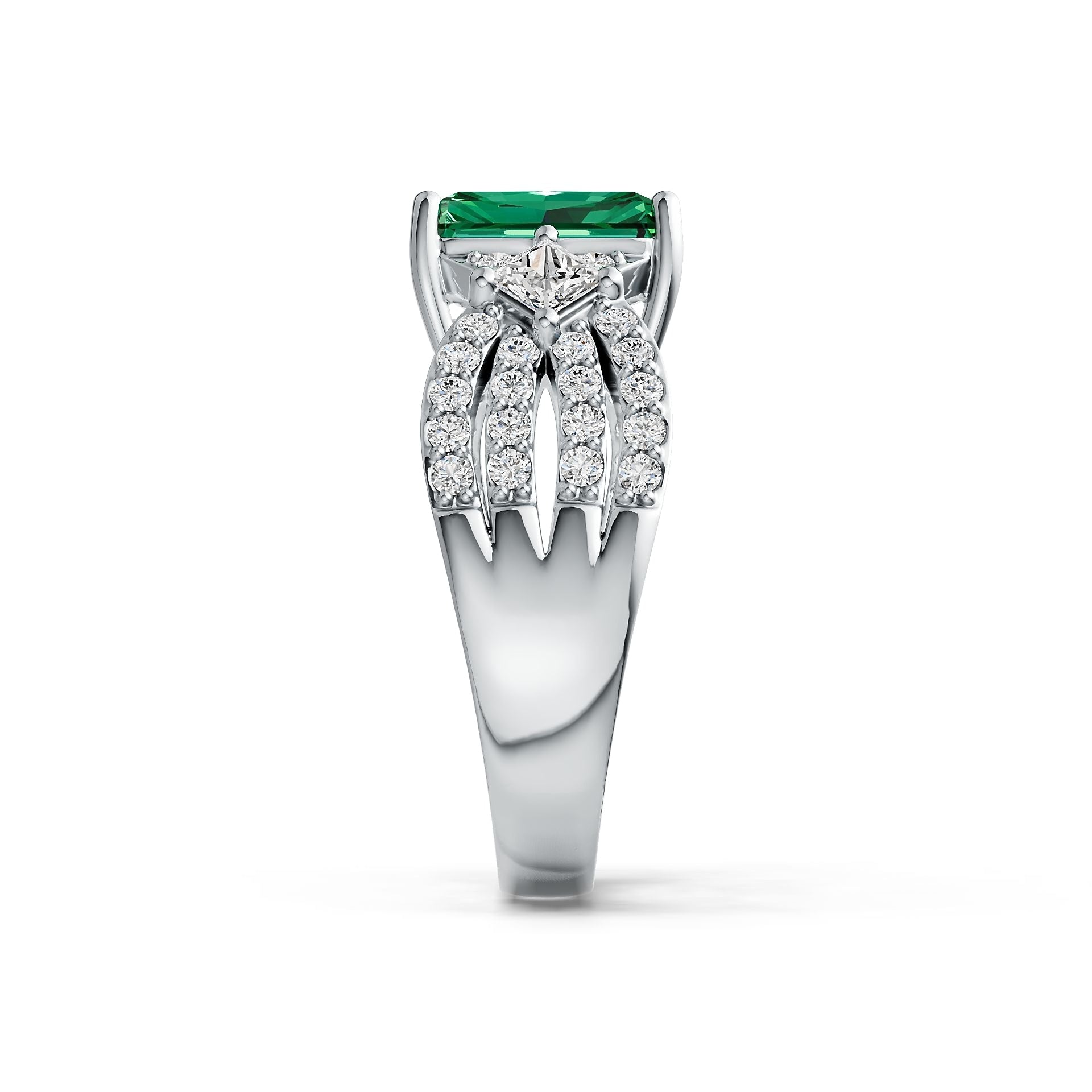 Platinum Semi Mount Ring Setting Emerald OCT 9X7mm SQ 3X3mm Diamond Accent DHJ