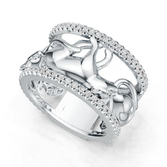 Sterling Silver Ring with White Topaz or Moissanite Walking Panther Theme DHJ