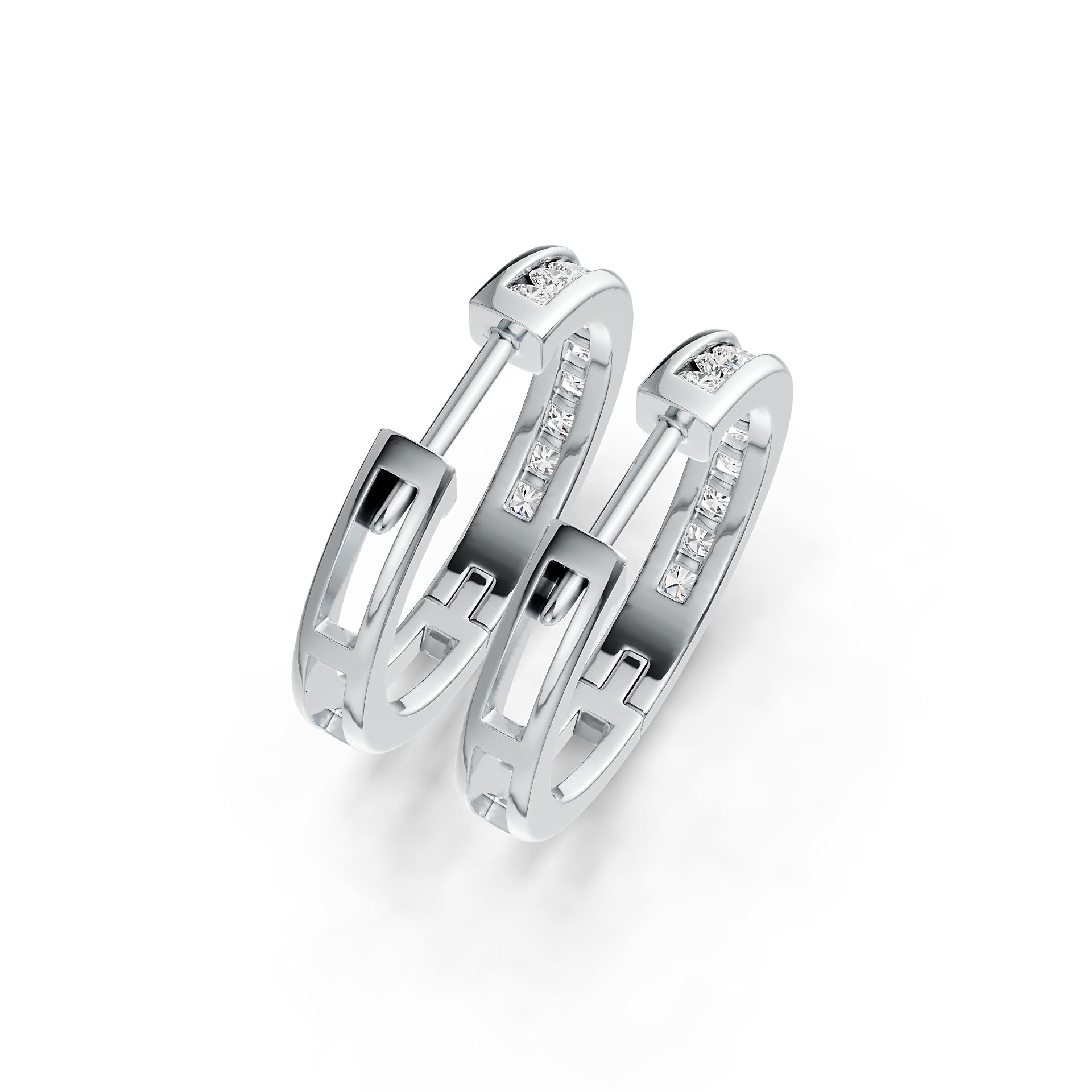 Sterling Silver Hoop Earrings with White Topaz or Moissanite Channel Set DHJ