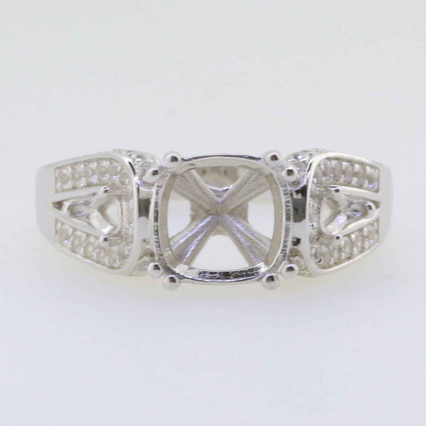 10K Gold Semi Mount Ring Setting Cushion CU 8x8mm Pear PE 4x3mm Moissanite Accent Syzjewelry