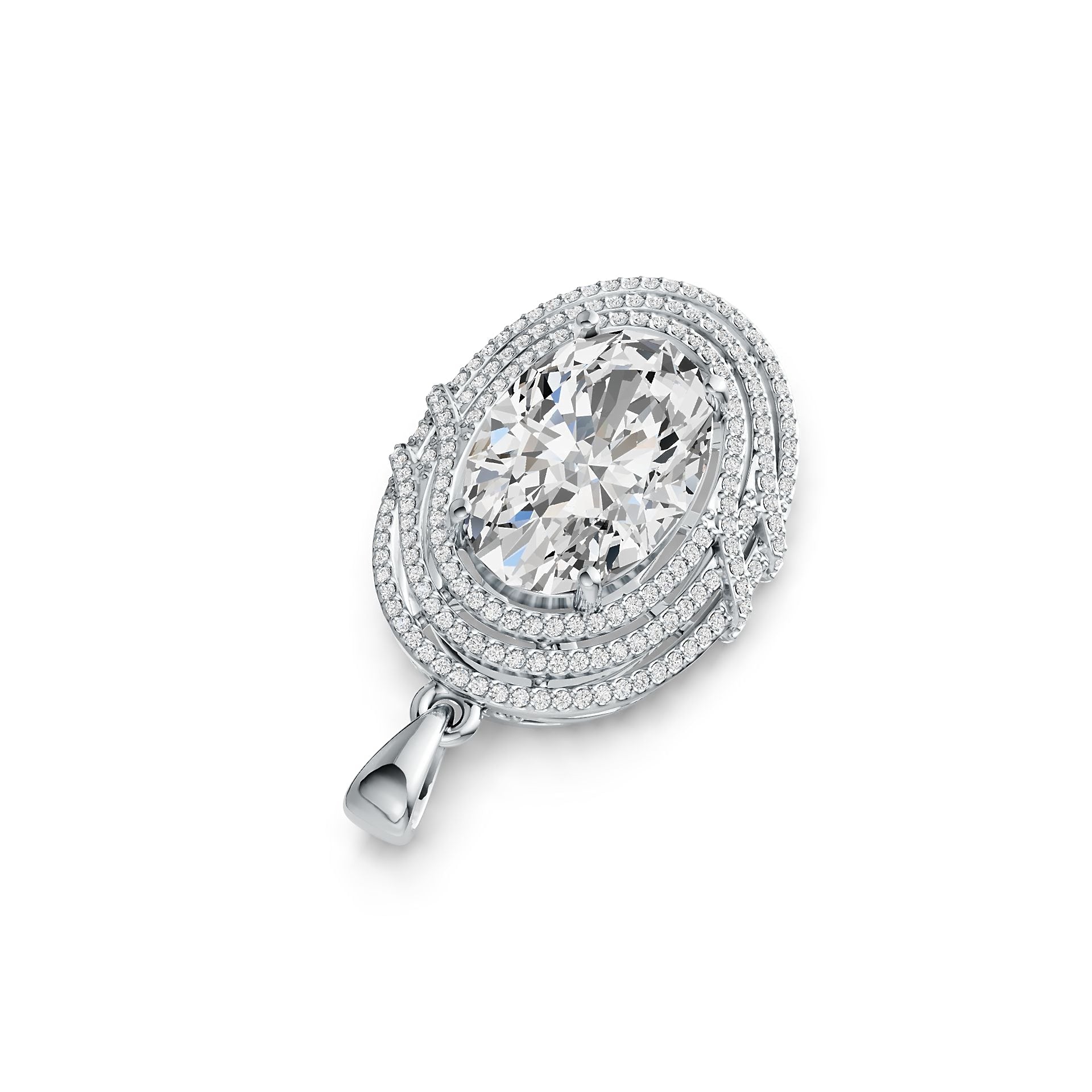 Sterling Silver Semi Mount Pendant Setting Oval OV 14X10mm Triple Halo DHJ