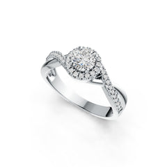 Sterling Silver Semi Mount Ring Setting Round RD 5x5mm with White Topaz Halo Twist Band DHJ