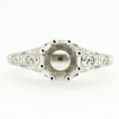 Art Deco Style 18K Gold Semi Mount Ring Setting Round RD 6x6mm Syzjewelry