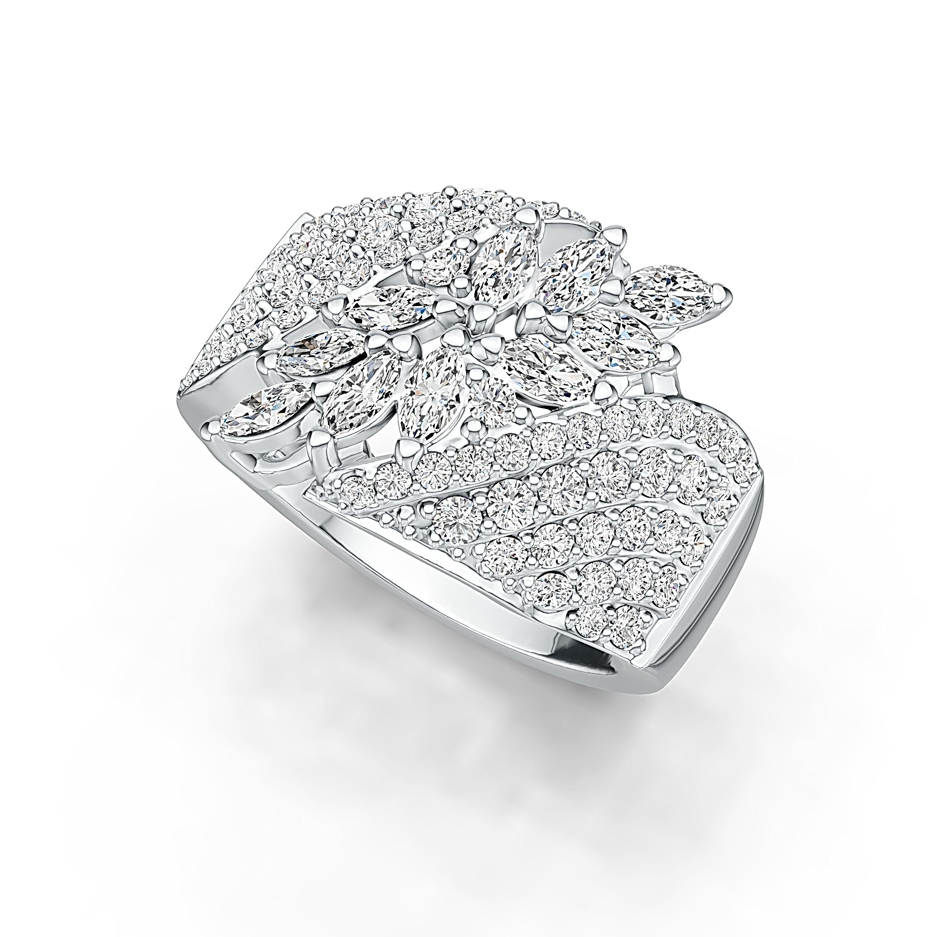 Sterling Silver Cluster Cocktail Ring with White Topaz or Moissanite DHJ