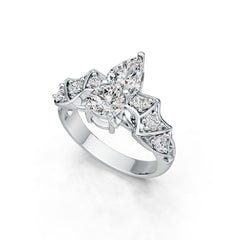 Sterling Silver Semi Mount Ring Setting Pear PE 9X6mm RD 6X6mm DHJ