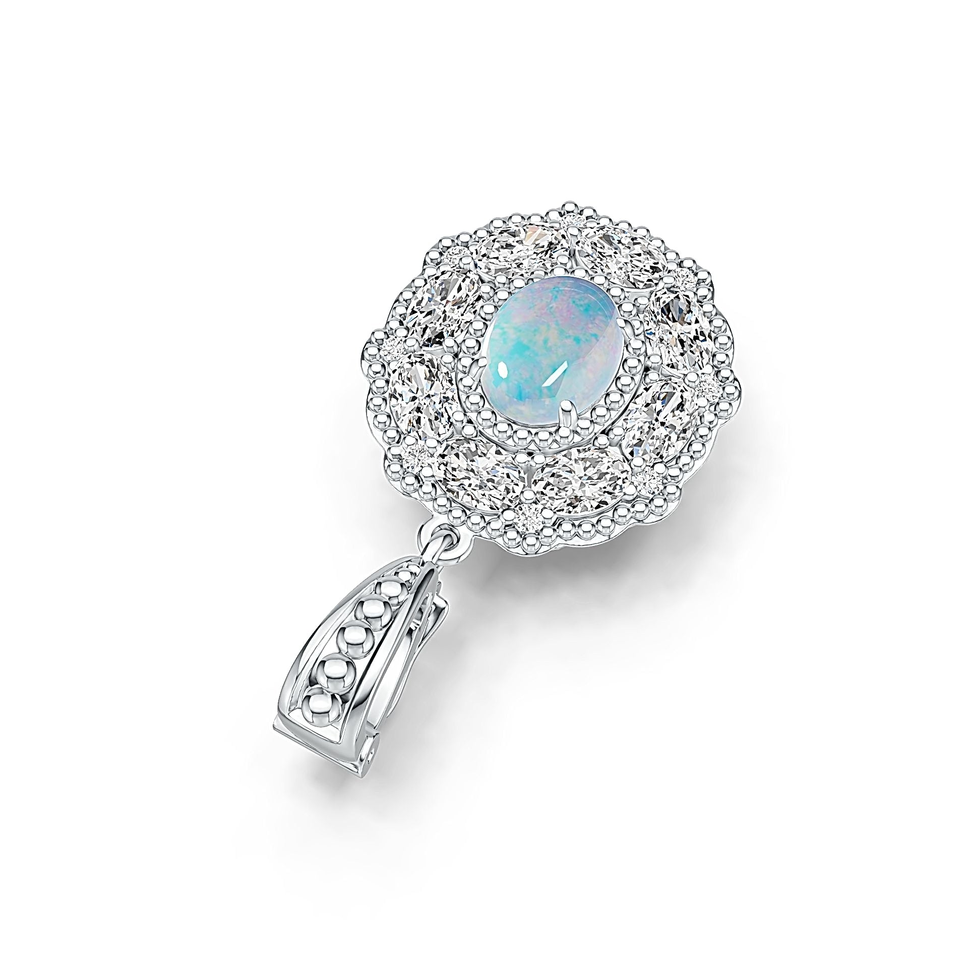 Sterling Silver Semi Mount Pendant Setting Oval OV 10X8mm PE 6x4mm Cabochon Halo Syzjewelry