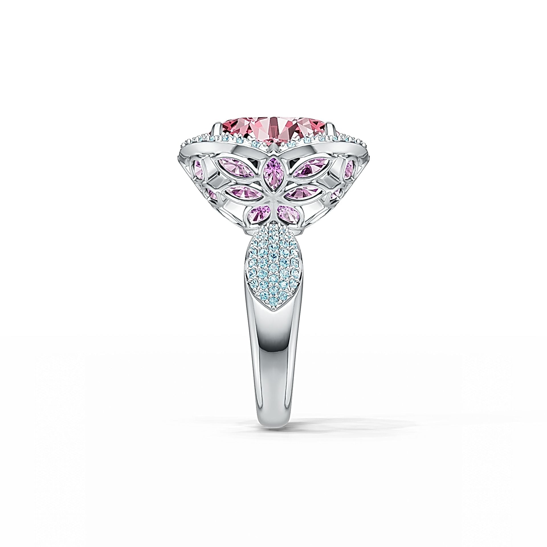 18K Gold Semi Mount Ring Setting Round RD 15x15mm with White Topaz Diamond Accent DHJ