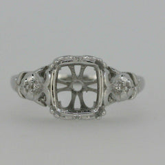 Platinum Semi Mount Ring Setting Cushion CU 8x8mm Vintage Reproductio Art Deco Fleur De Lis Syzjewelry