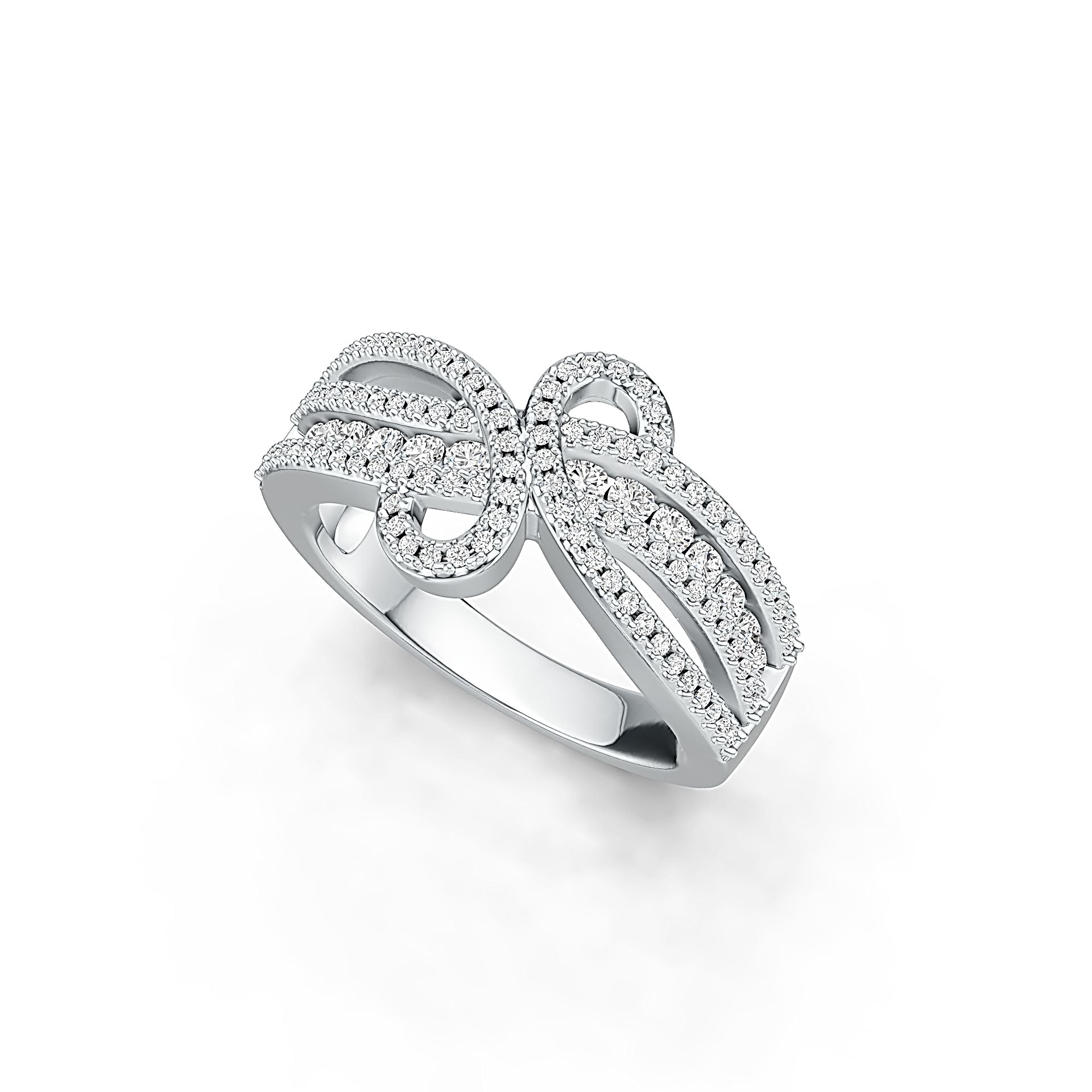 Sterling Silver Ring Bow Crossover Theme with White Topaz or Moissanite - Syzjewelry