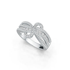 Sterling Silver Ring Bow Crossover Theme with White Topaz or Moissanite - Syzjewelry