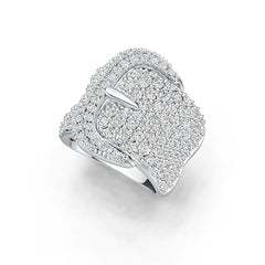 Sterling Silver Ring Buckle Belt Theme with White Topaz or Moissanite Syzjewelry