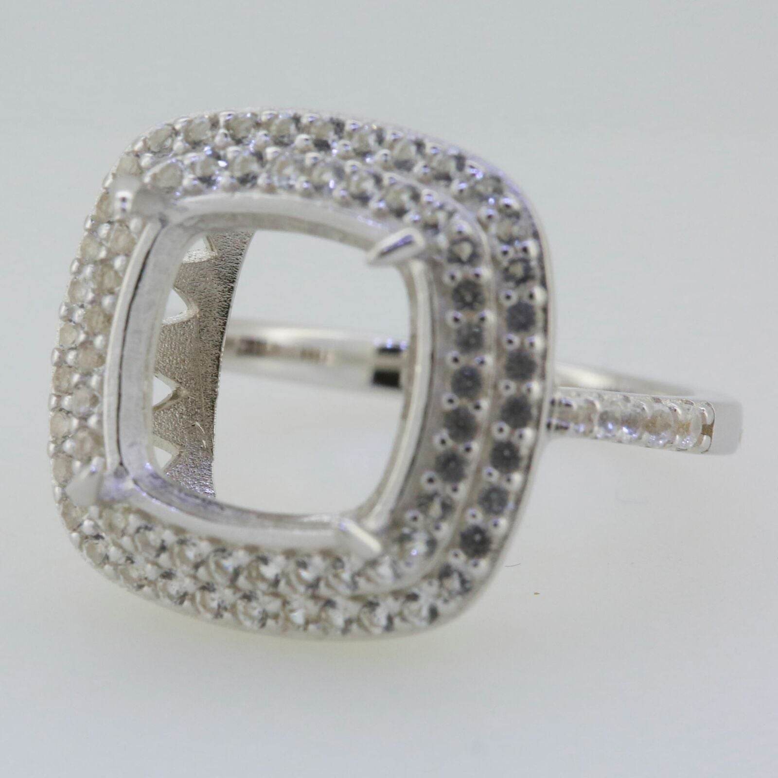 18K Gold Semi Mount Ring Setting Cushion CU 12X12mm Double Halo Diamond Accent Syzjewelry