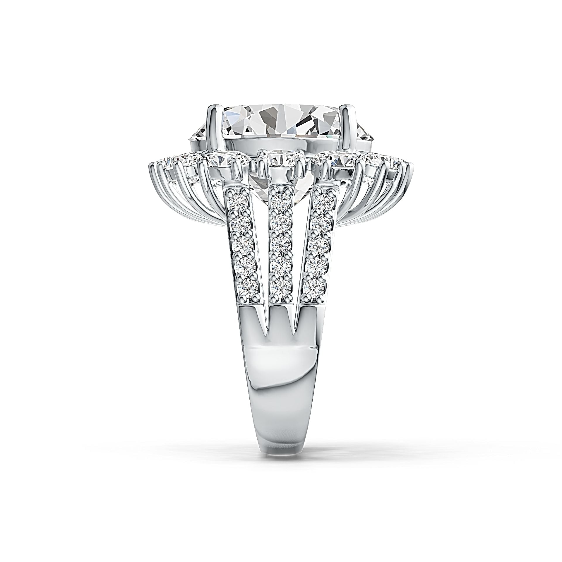 14K Gold Semi Mount Ring Setting Oval 14X12mm Split Shank Halo Diamond Accent DHJ