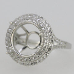 18K Gold Semi Mount Ring Setting Round RD 13x13mm Double Halo Diamond Accent Syzjewelry