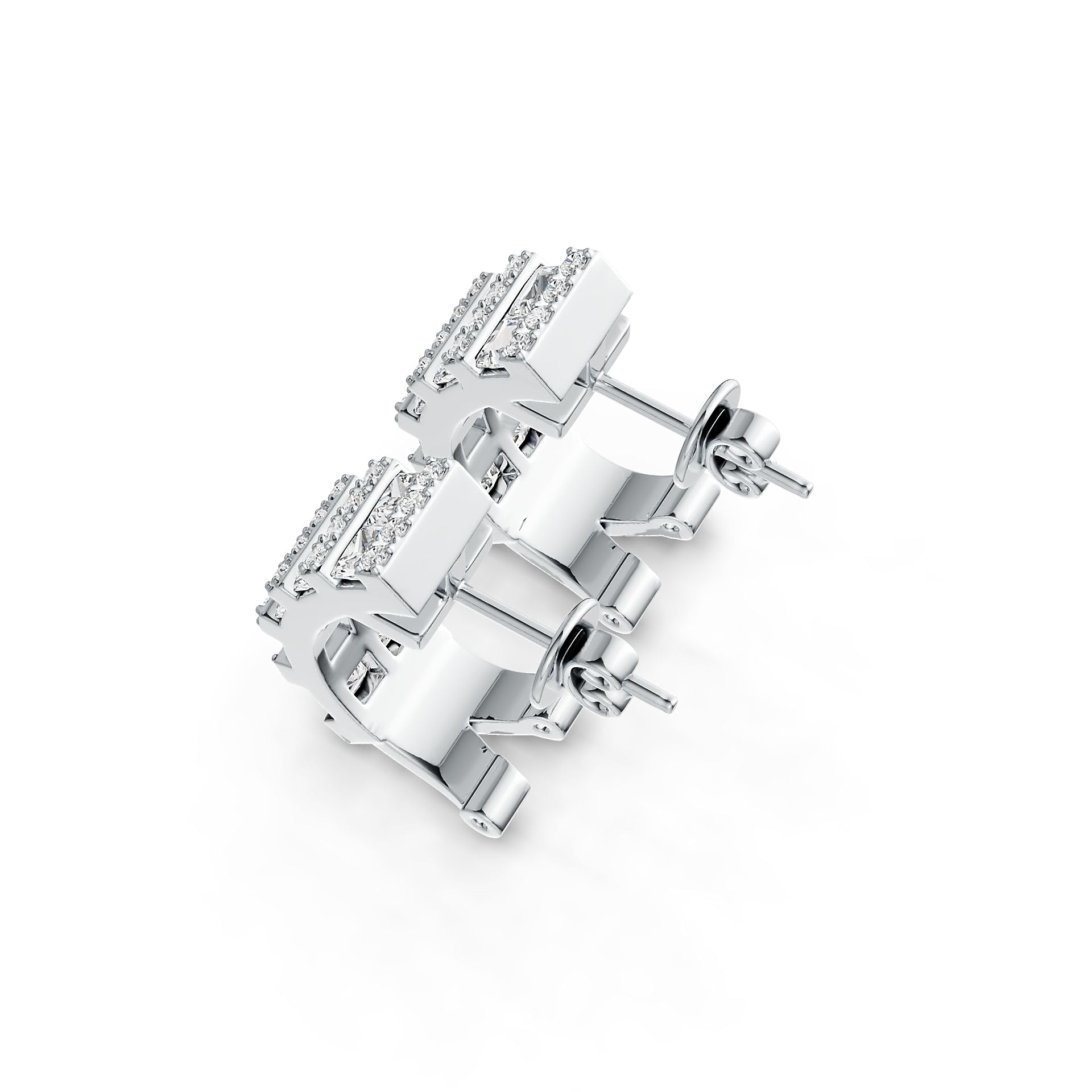 14K Gold Semi Mount Earrings Setting Princess SQ 3X3mm Diamond Accent DHJ