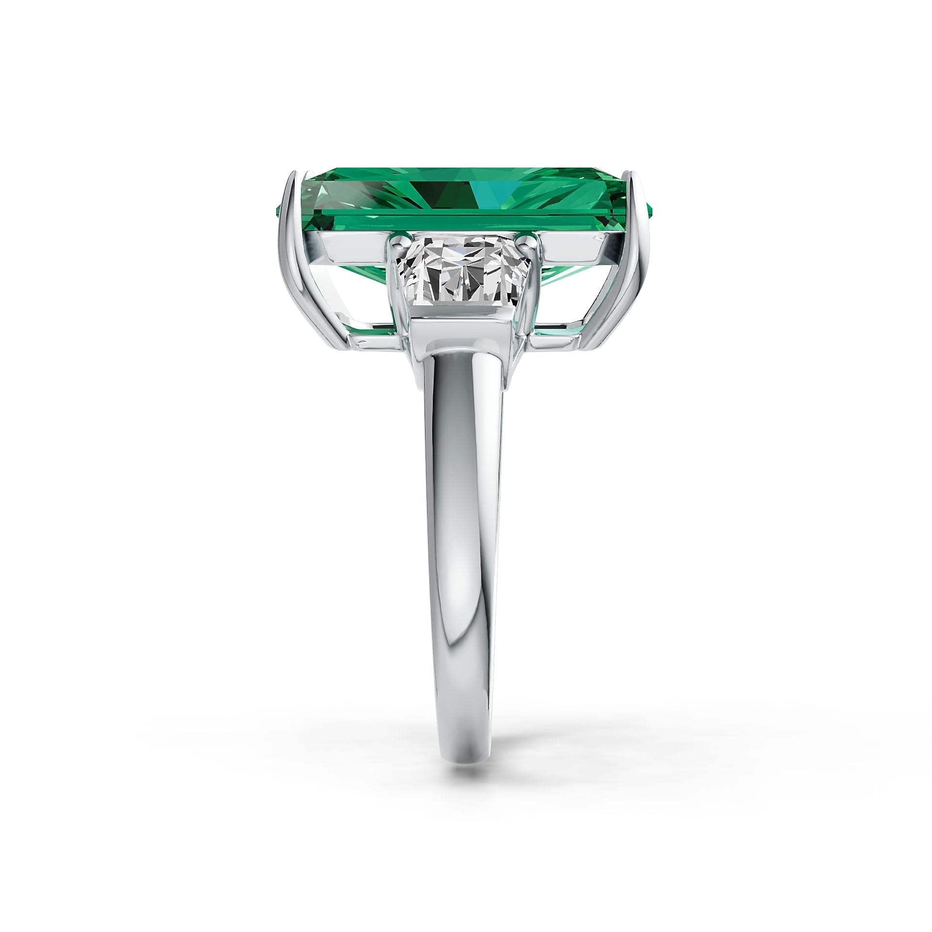 18K Gold Semi Mount Ring Setting Emerald OCT 16X12mm BG 6X5mm 3-Stone Ring DHJ