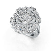 Sterling Silver Ring with White Topaz or Moissanite Cluster Cocktail Flower Theme DHJ