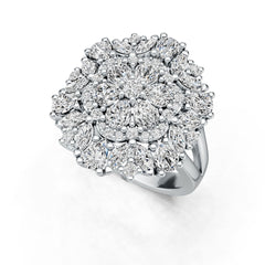 Sterling Silver Ring with White Topaz or Moissanite Cluster Cocktail Flower Theme DHJ