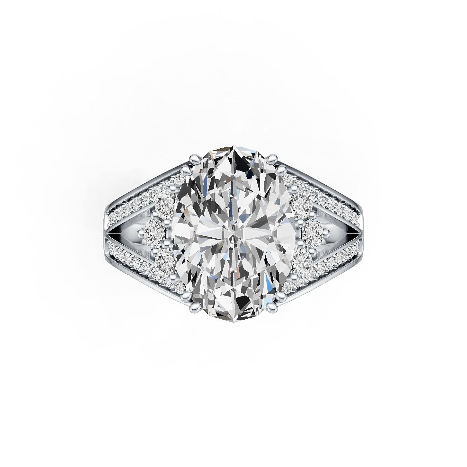 Platinum Semi Mount Ring Setting Oval OV 14X10mm Split Shank Diamond Accent DHJ