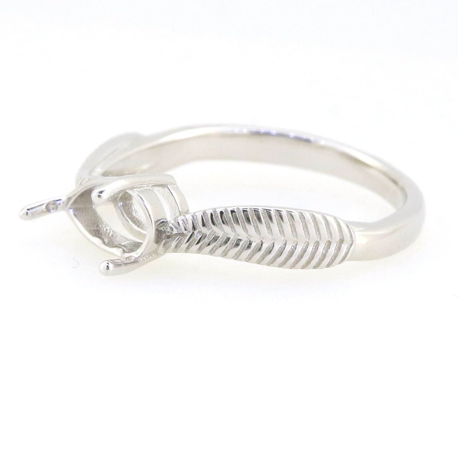Platinum Semi Mount Ring Setting Pear PE 9x6mm Feather Theme Syzjewelry