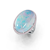 Sterling Silver Semi Mount Ring Setting Cabochon OV 25x16mm Halo White Topaz Syzjewelry