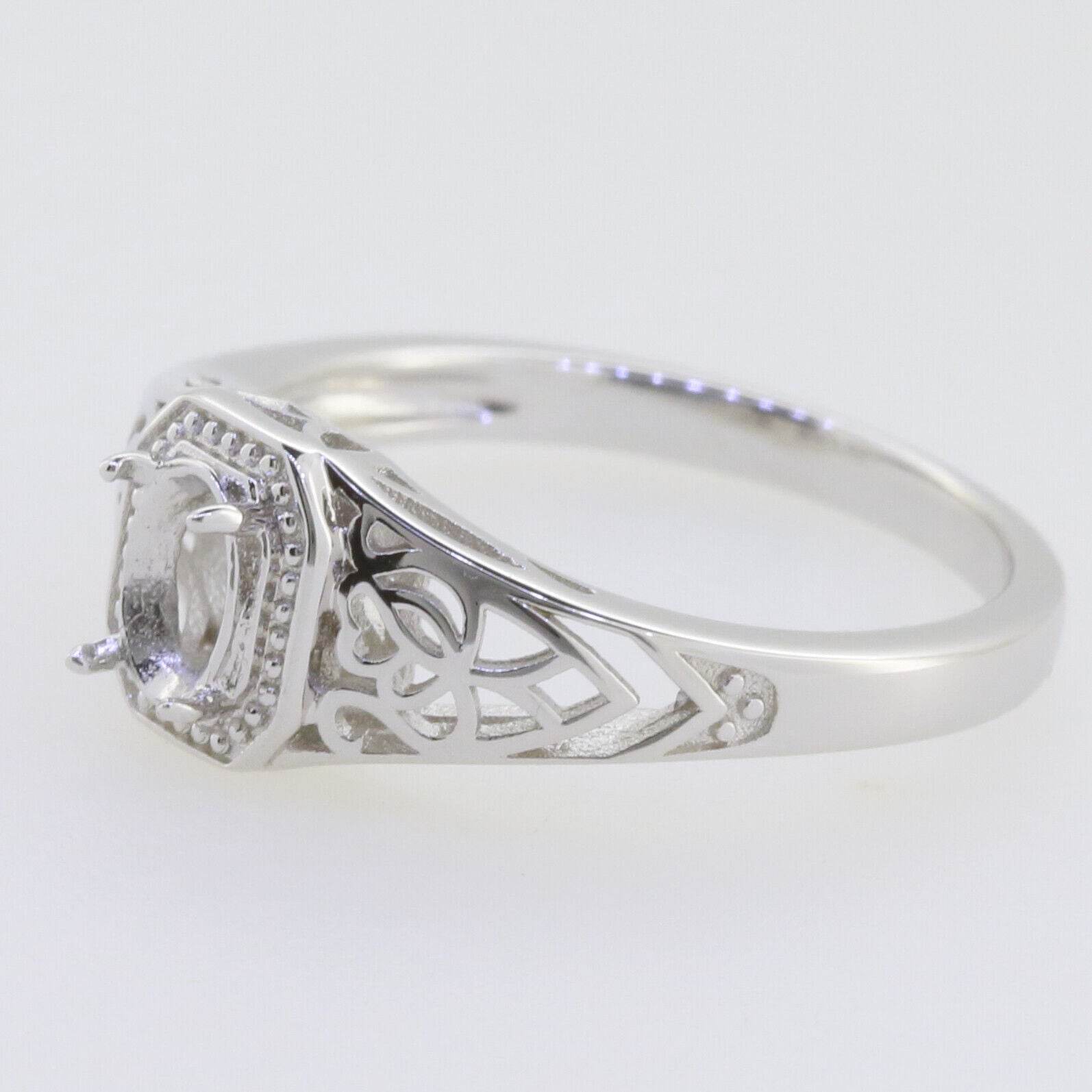 Platinum Semi Mount Ring Setting Oval OV 6x4mm Vintage Repro Syzjewelry