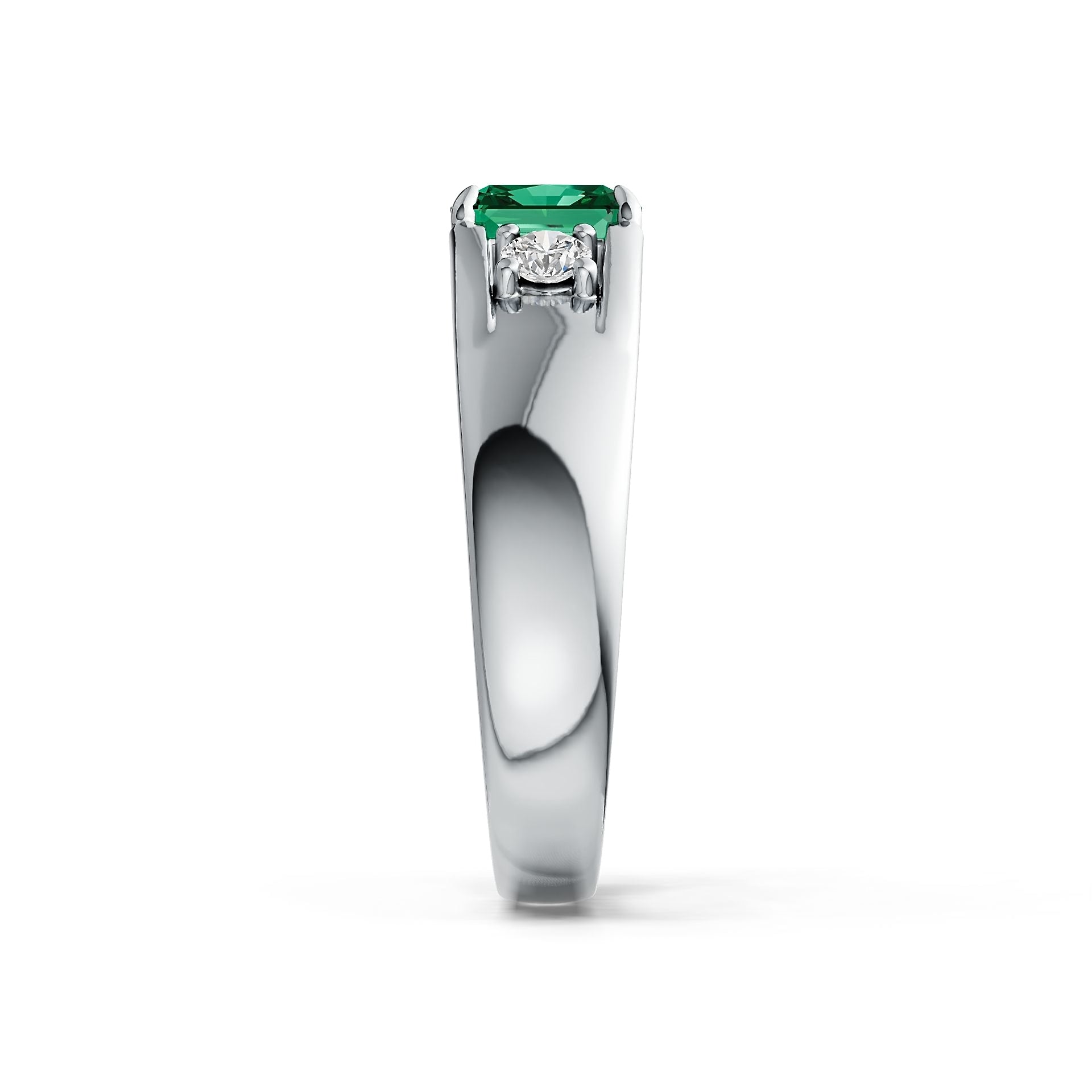 Men's 18K Gold Semi Mount Ring Setting Princess SQ 7X7mm RD 3.5mm 3-Stone Diamond Accent DHJ