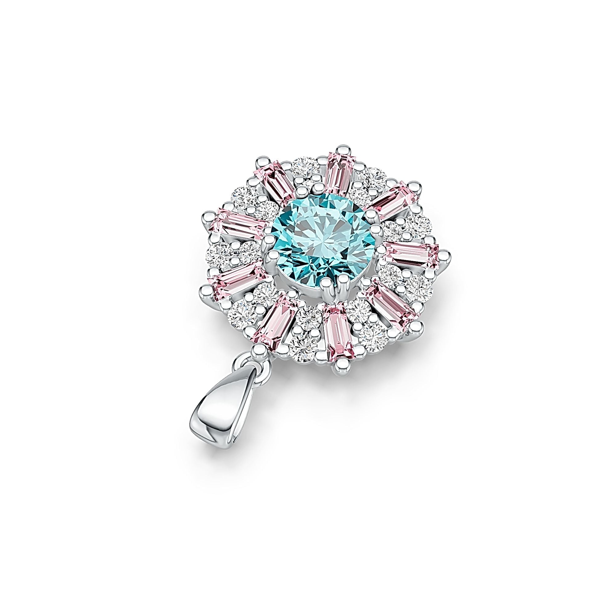 18K Gold Semi Mount Pendant Setting Round RD 7x7mm with White Topaz Diamond Accent DHJ