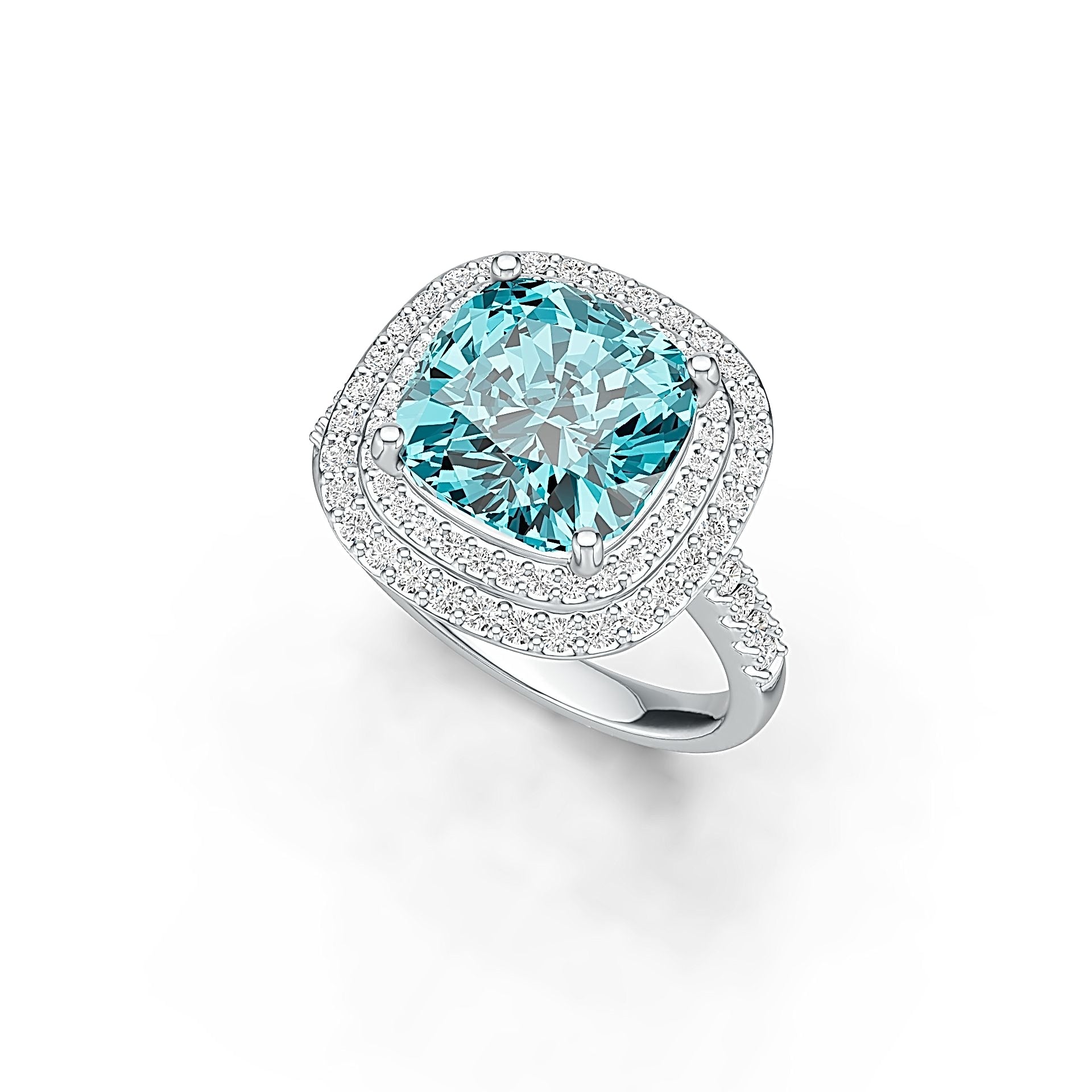 Sterling Silver Semi Mount Ring Setting Cushion CU 10x10 Halo with White Topaz or Moissanite Syzjewelry